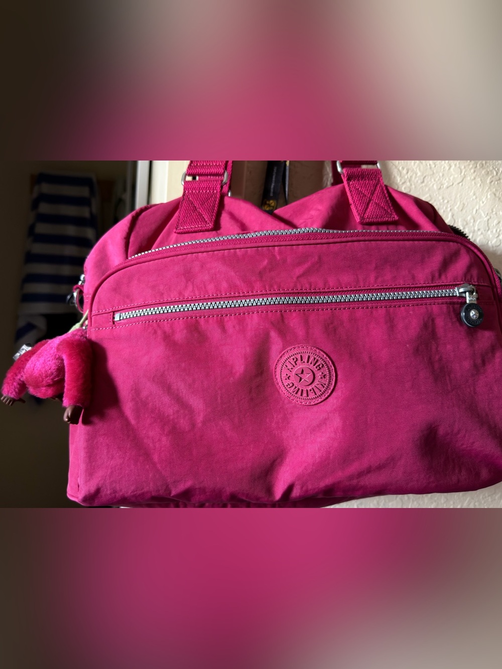 Kipling Hot Pink Shoulder Bag with Key Charm